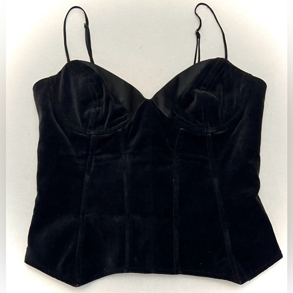 BCBGMaxAzria Tops - BCBGMAXAZRIA BLACK VELVET CORSET TOP WITH LACE-UP BACK SIZE 12